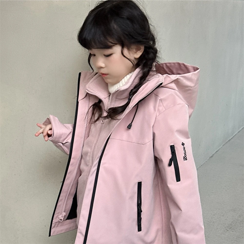 男女童冲锋衣外套宽松防水春秋摇粒绒内胆新款韩版三和一两件套潮