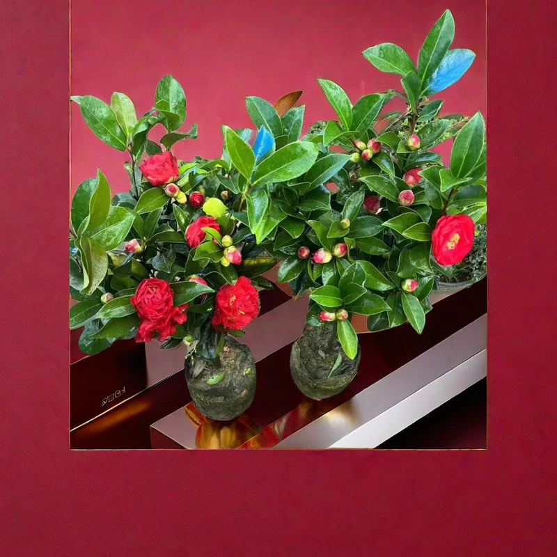 四季茶花盆栽 红色  带盆土【0度以下拍加保温棉组合】