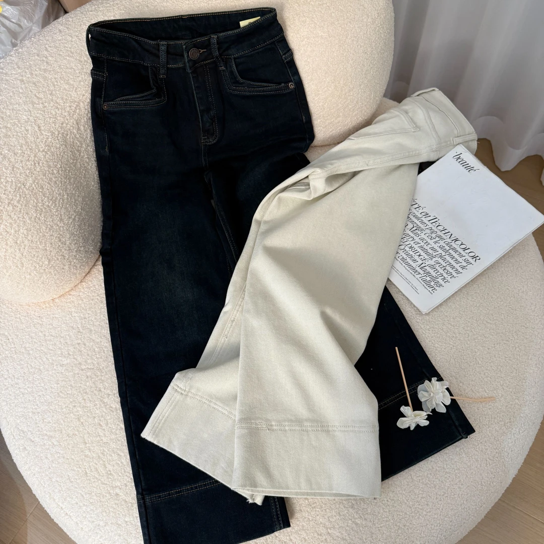 7506【暖冬】诗诗家2024秋冬加绒设计感显瘦直筒百搭四面弹牛仔裤