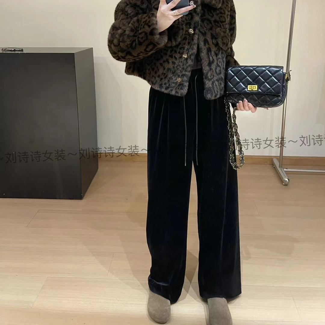 736【墨画丹青】诗诗家2024秋冬丝绒显瘦气质复古韩版休闲直筒裤