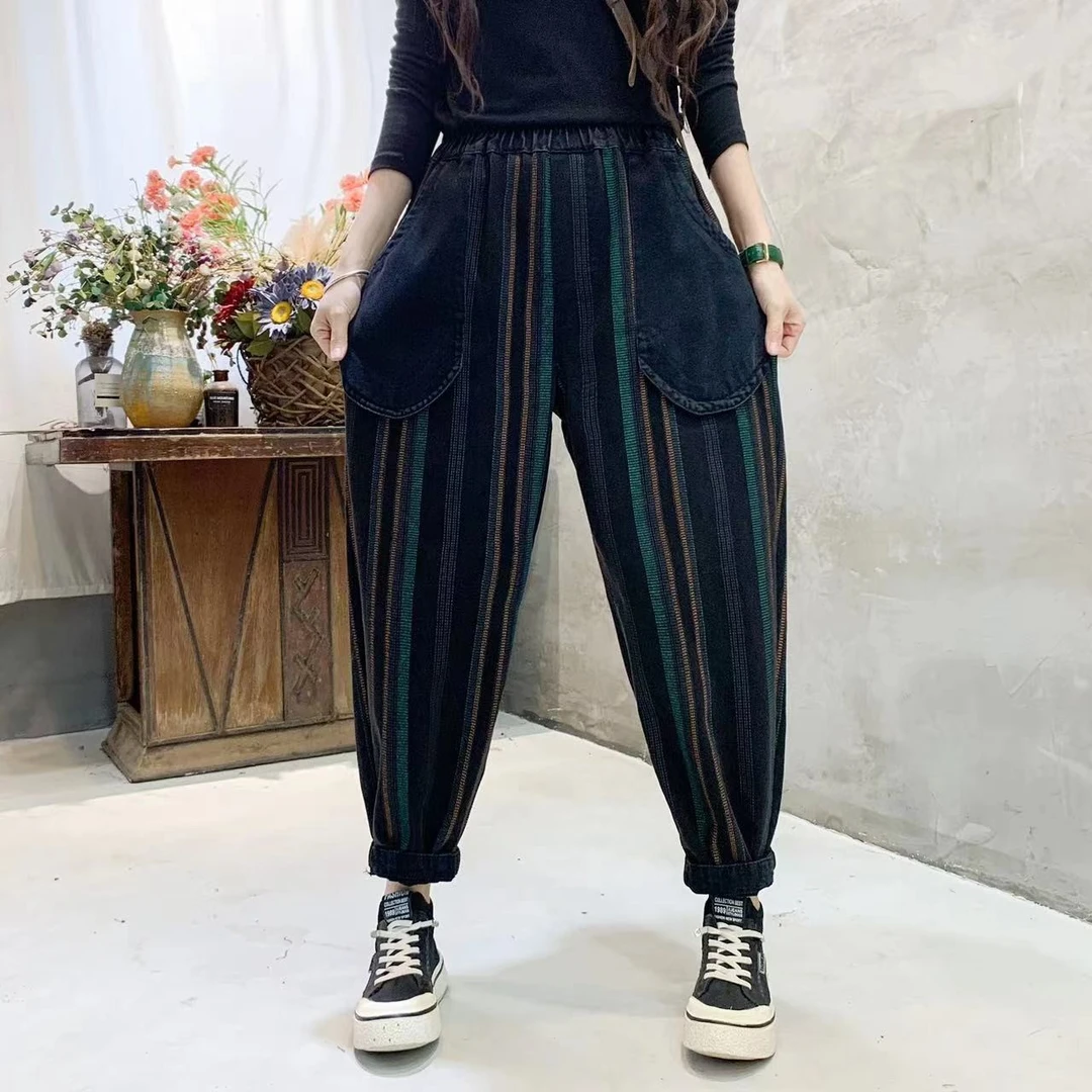 春秋九分牛仔裤女休闲潮流哈伦裤宽松大码阔腿裤时尚百搭高腰显瘦