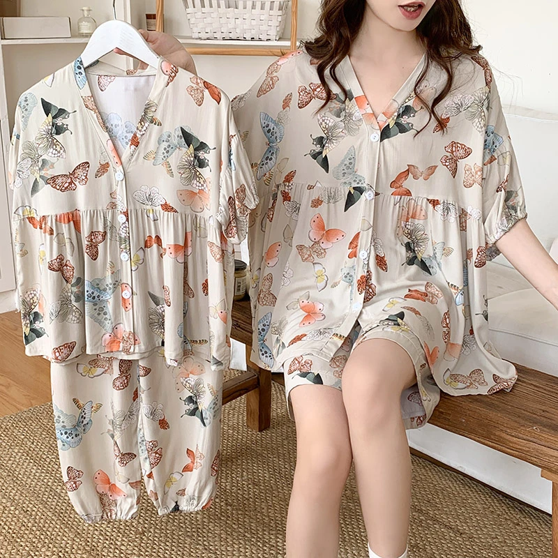 女新款夏季宽松睡衣绵绸亲子睡衣女款薄款睡裙春秋夏天女士家居服