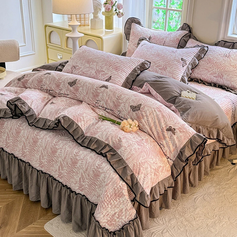 【春夏夹棉床盖款床裙款】春夏四季四件套床上用品新款A床上四件套