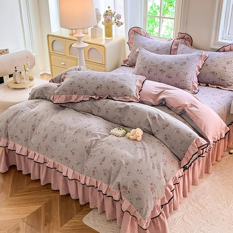 【春夏夹棉床盖款床裙款】春夏四季四件套床上用品新款A类针织棉床