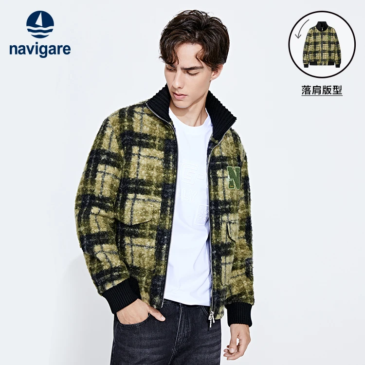 Navigare/纳维凯尔男士休闲男外套舒适户外保暖秋冬立领冬季格纹