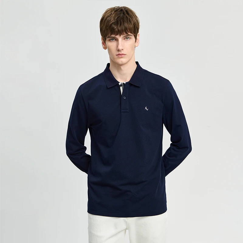 Navigare/纳维凯尔小帆船男士春秋男子翻领T恤舒适户外纯色polo衫