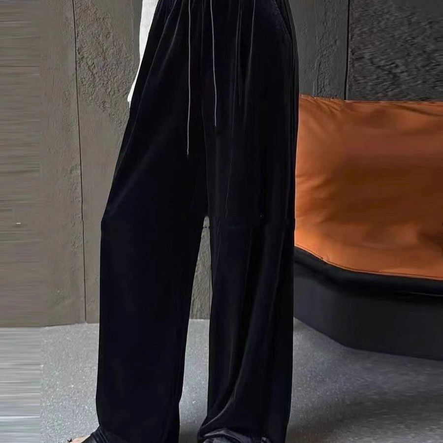 8839秋冬季显瘦时尚百搭宽松休闲黑色垂感阔腿裤