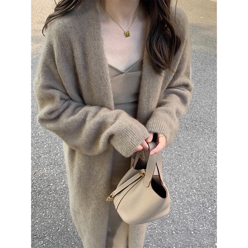 慵懒感小香风过膝中长款针织开衫女宽松甜美软糯温柔独特漂亮小衫