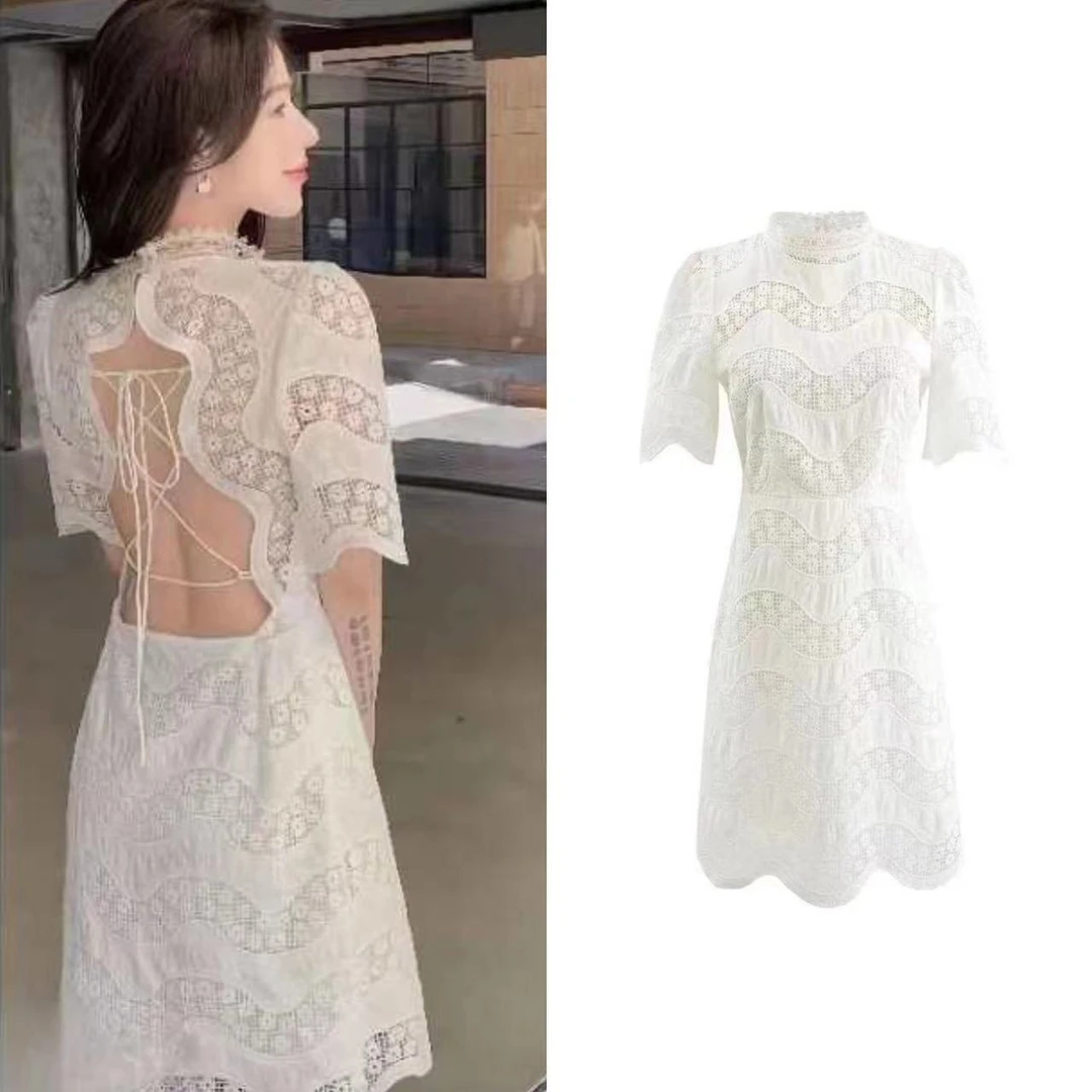 GZ148【卓】法式轻奢短款气质镂空蕾丝连衣裙显瘦时尚女装连衣裙