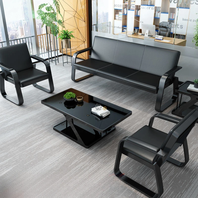 办公沙发茶几组合简易沙发办公室商务接待室沙发休息区钢架设计