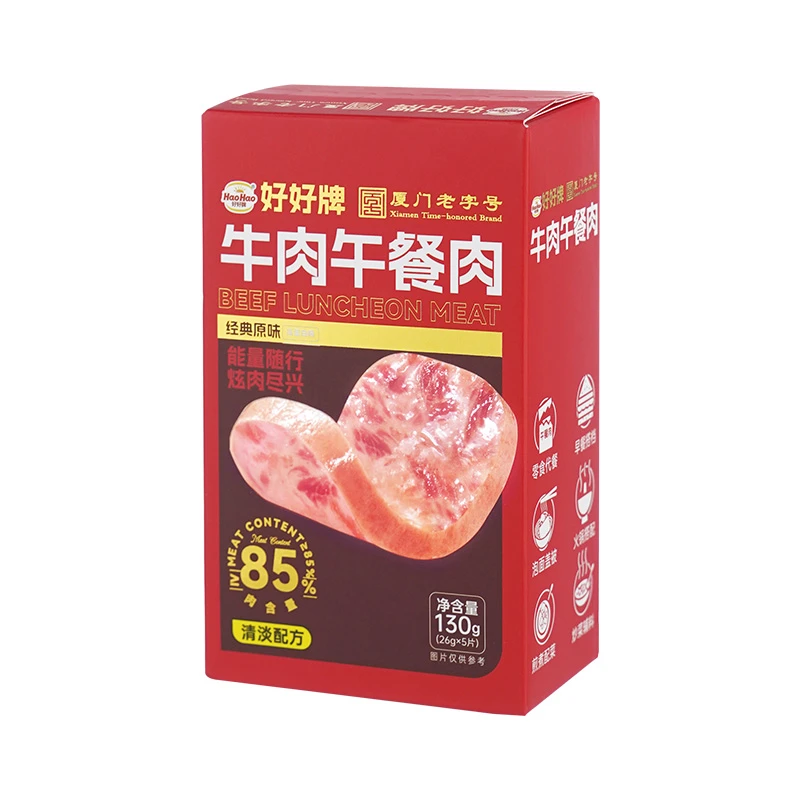 HaoHao/好好牌mini装猪肉牛肉午餐肉26g*5片*6盒85%肉含量