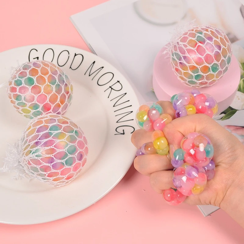 5个装彩色爆珠发泄葡萄球彩虹珠子解压球混色琉璃儿童挤捏手抓球