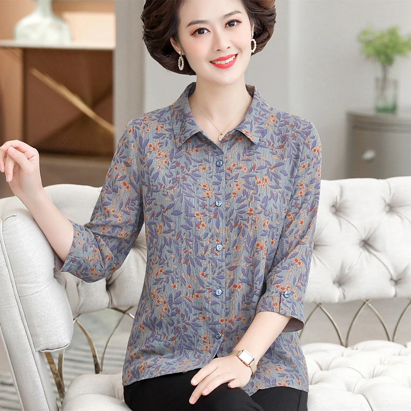 夏装妈妈2024新款衬衫女中老年人女装衬衣奶奶大码上衣60岁夏套装