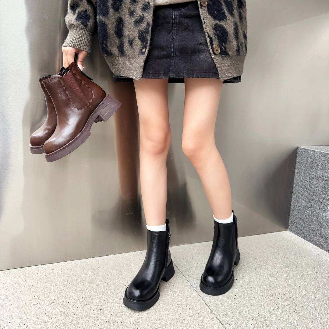 【洋弟】秋冬新款时尚百搭休闲女鞋英伦风复古瘦瘦靴3319