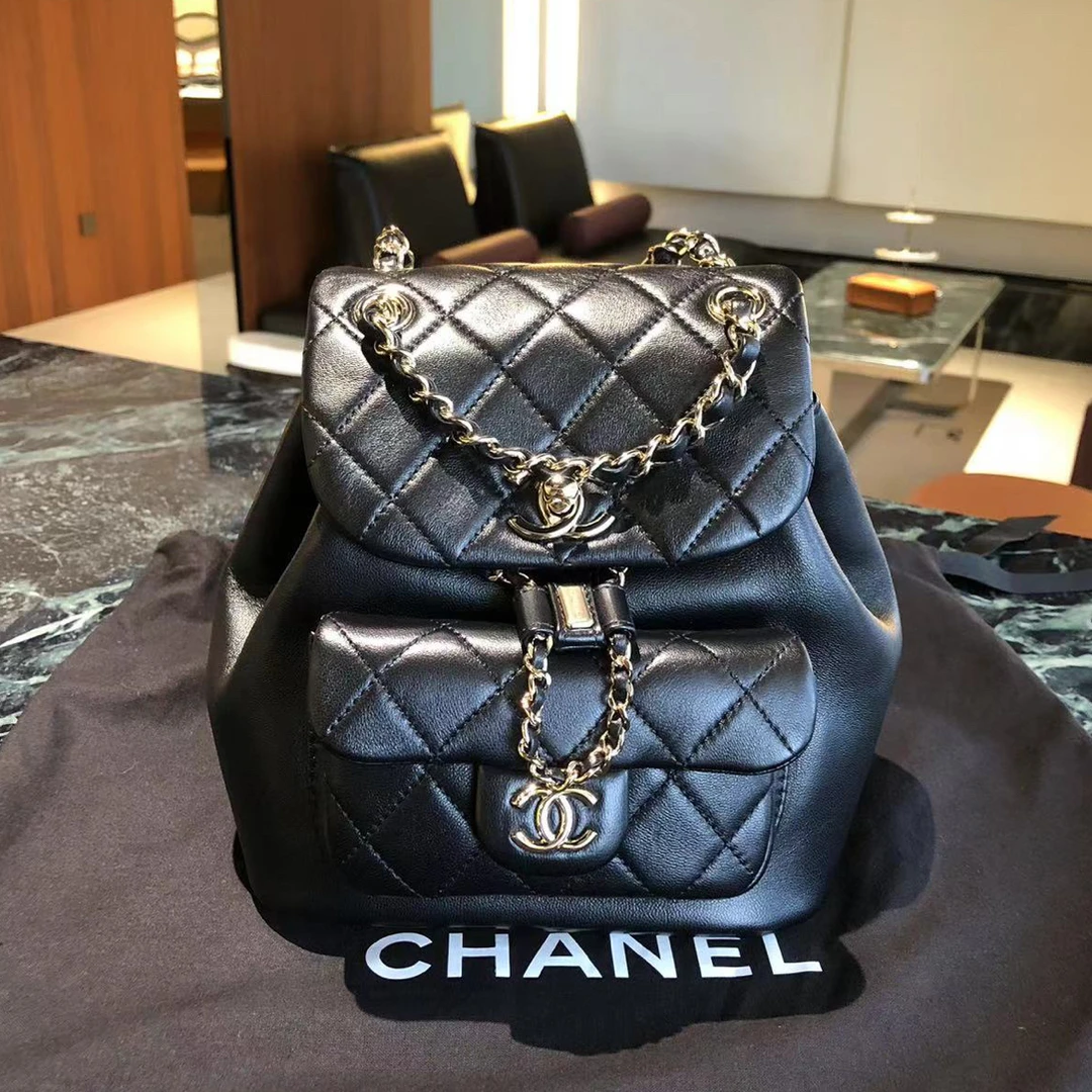 全新未使用 Chanel/香奈儿 香奈儿duma 黑银N皮小号双肩包