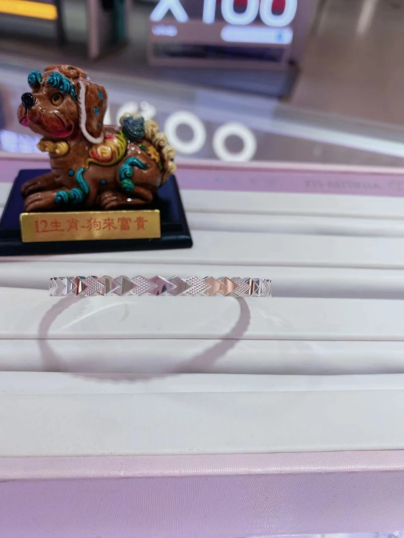 足银手镯 足银999.9手镯几何图案修饰手型百搭送女友