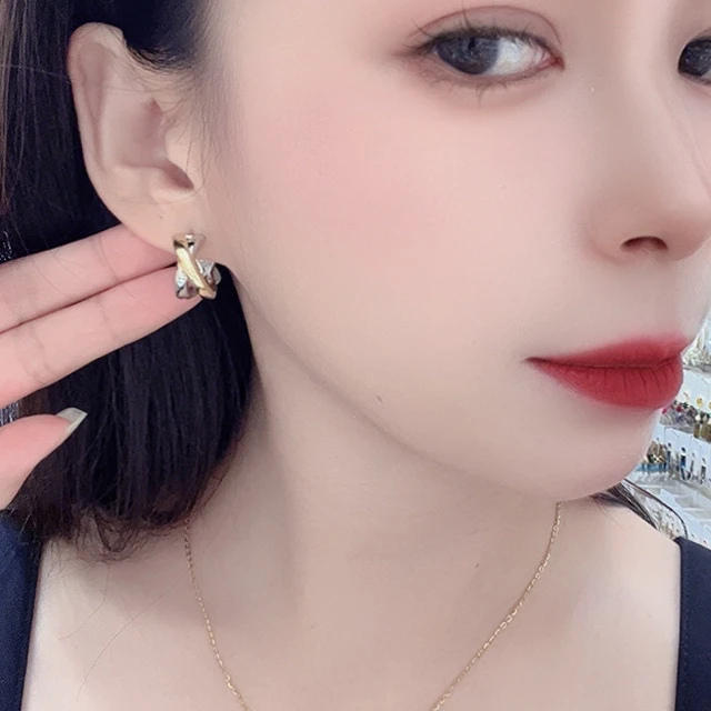 铜合金无非金属耳饰 铜合金耳饰撞色耳扣时尚简约百搭气质耳扣