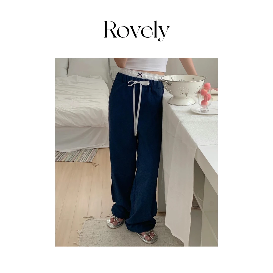 No退No换【女团预备生】东大门原单白色边蝴蝶结芭蕾风休闲工装裤