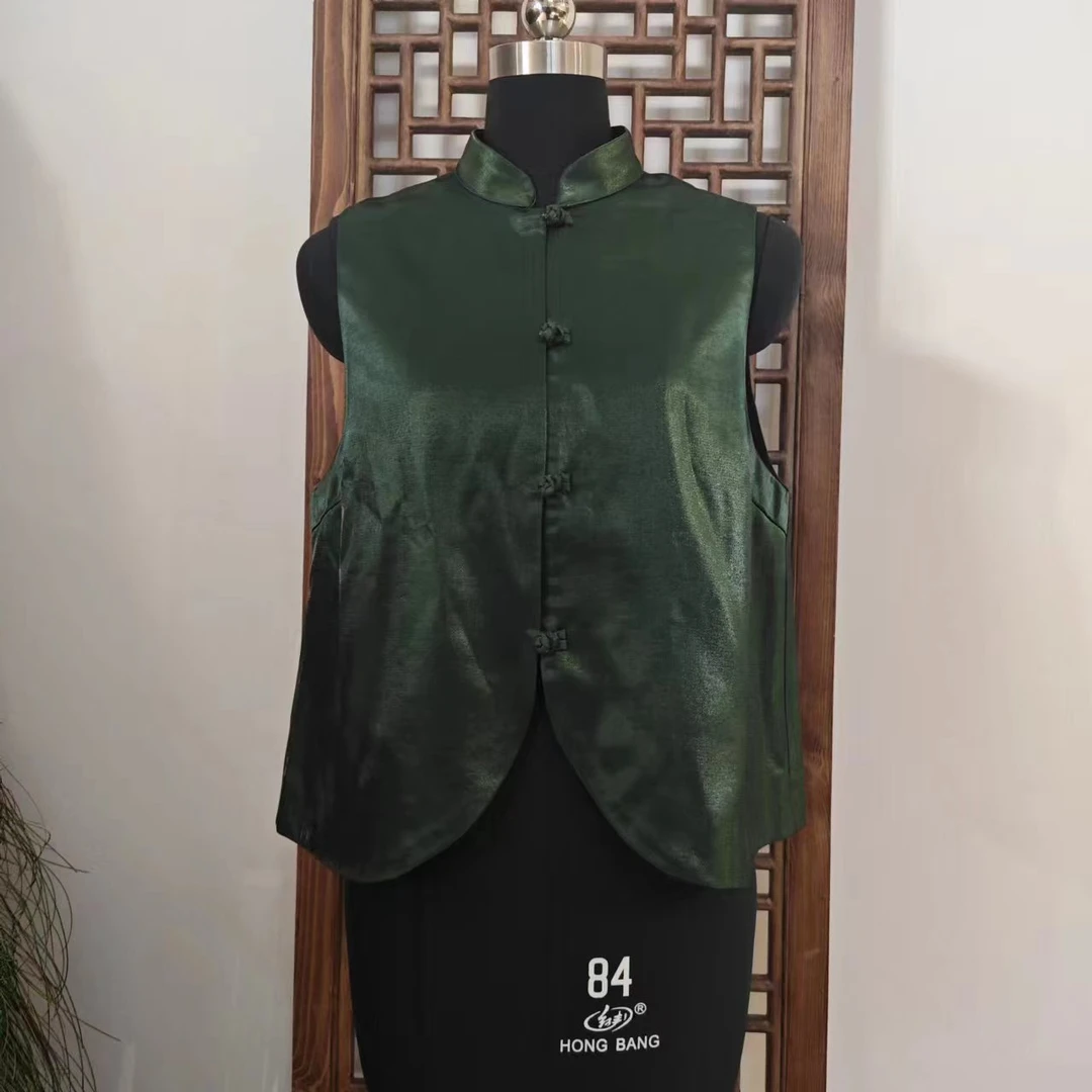 凤来兮私人定制绿色光板小立领盘扣马甲 LS135-3