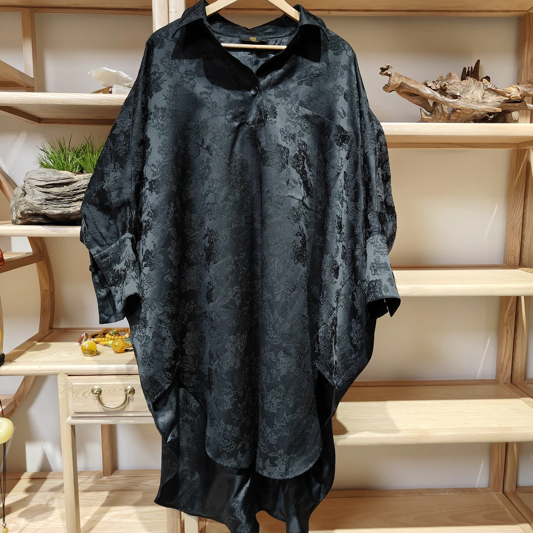 凤来兮私人定制黑色提花暗纹纽扣收口衬衫(NF101)