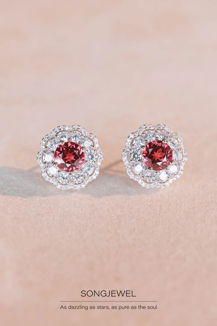 镁铝石榴石耳钉 豪华满镶主石2克拉全净体满火彩气质耳钉女士耳环