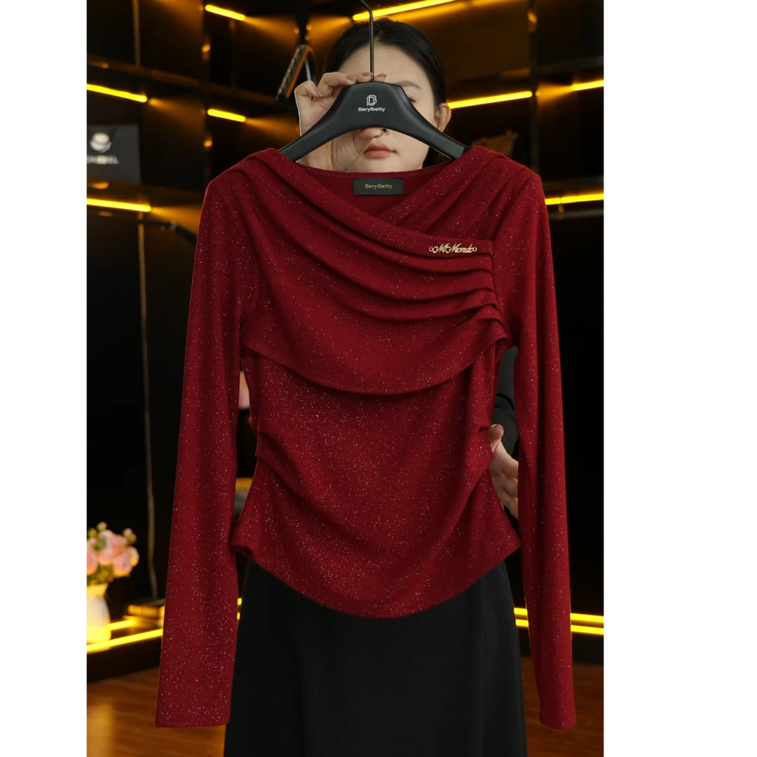 轻奢百搭修身冬季时尚气质高级红色显瘦上衣SMB1595红色内搭