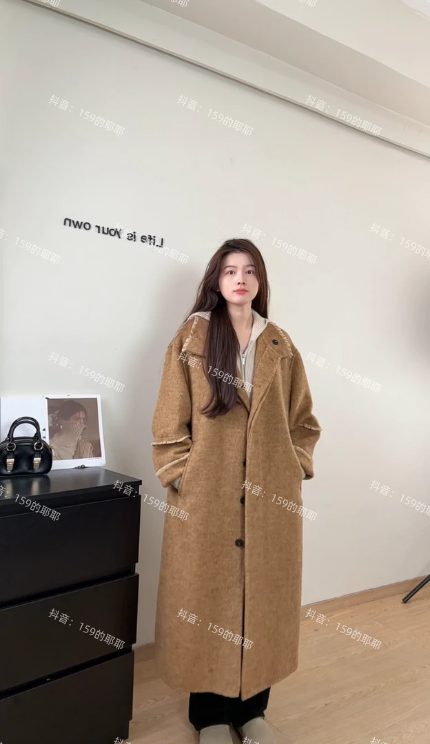 8833-RI2024新款高级网红拉毛羊毛大衣秋冬韩版