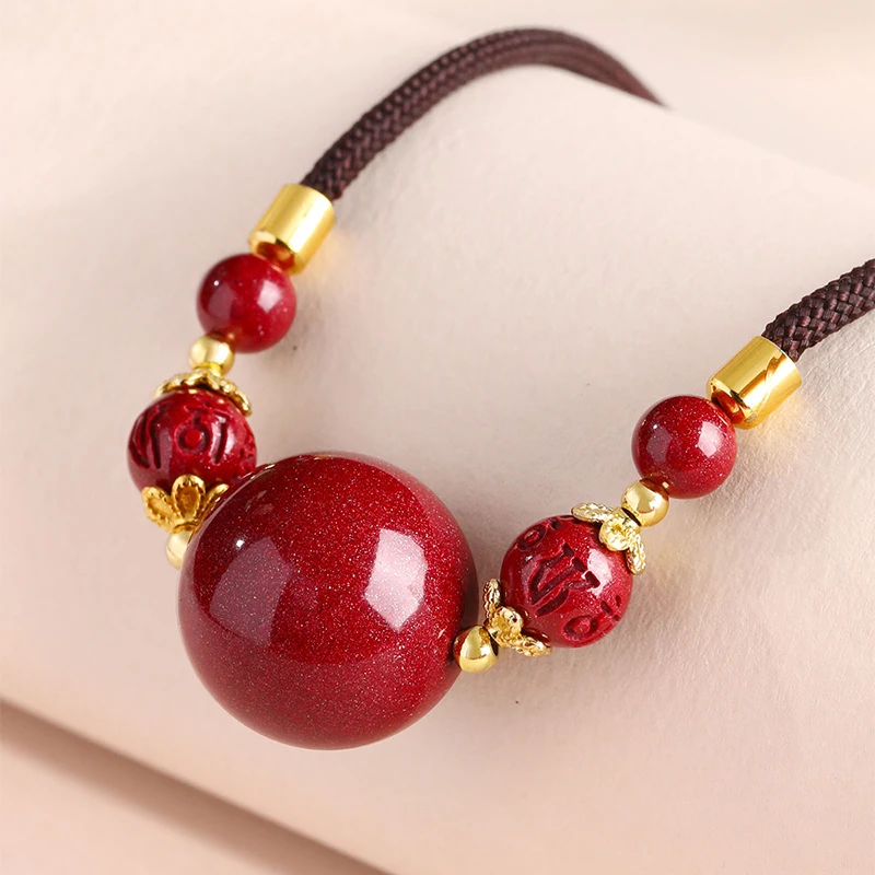 含辰砂工艺品天然紫金砂吊坠转运珠锁骨链18mm吊锤