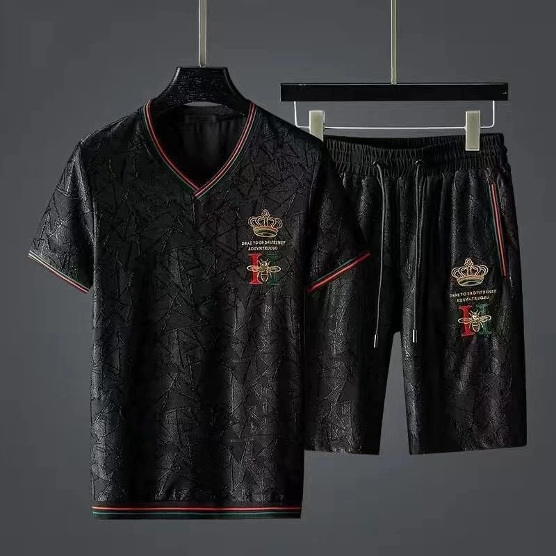 欧洲站轻奢高端轻奢t恤短袖男款潮牌男装夏季潮牌短袖T恤短裤套装