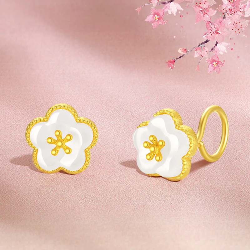 足金桃花女黄金耳饰珠宝黄金耳饰足金和田玉耳钉女款