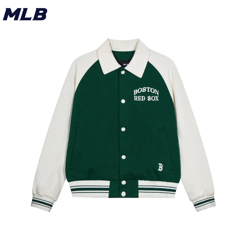 MLB波士顿红袜队 字母刺绣翻领单排扣长袖棒球服 男女同款外套