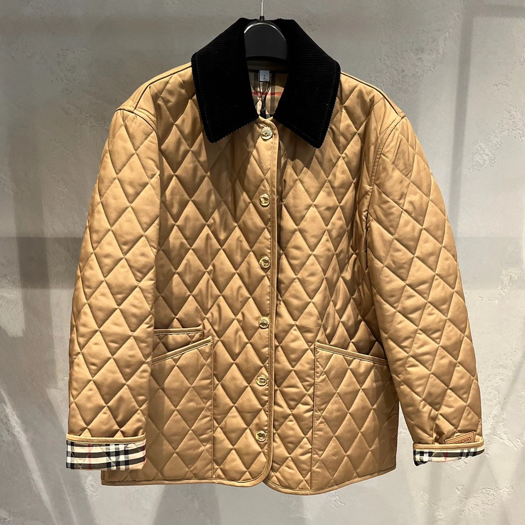 全新未使用 BURBERRY/博柏利 女士新款黄金棉服外套灯芯绒衣领