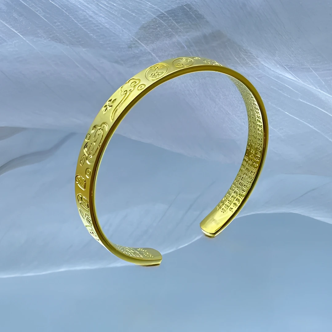足银手镯 吉言开口笑手镯古法/亮面2024新款实心镯子时尚百搭气质