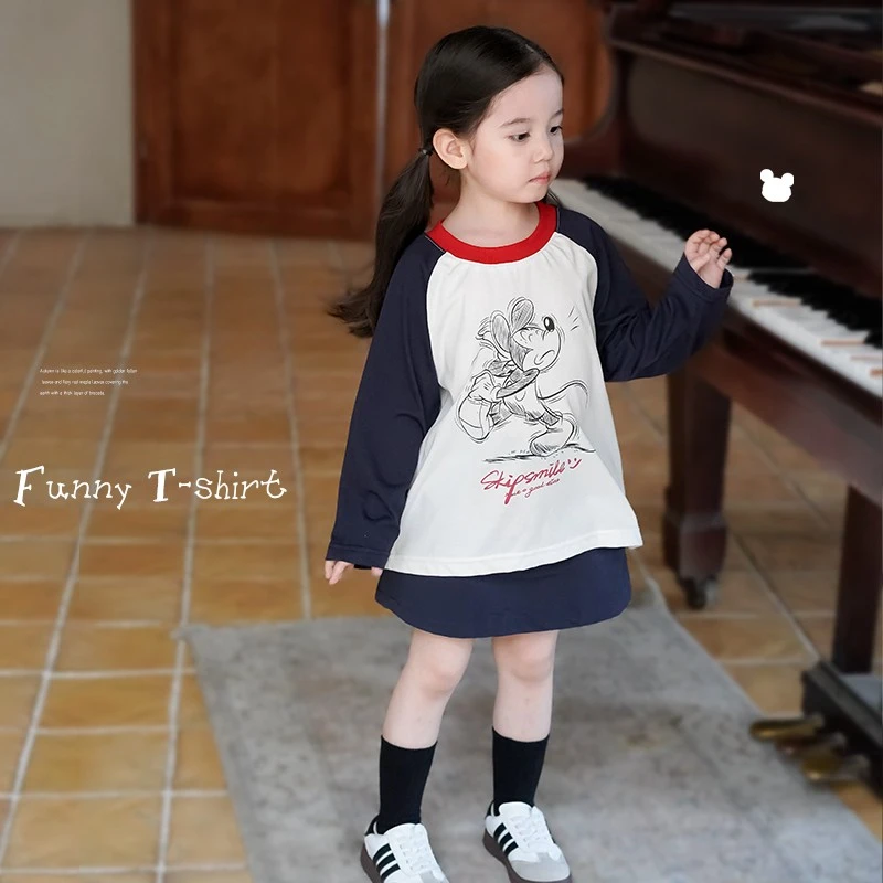 AnnieGirl秋季新款卡通圆领纯棉T恤女童秋装幼儿园宝宝上衣2024