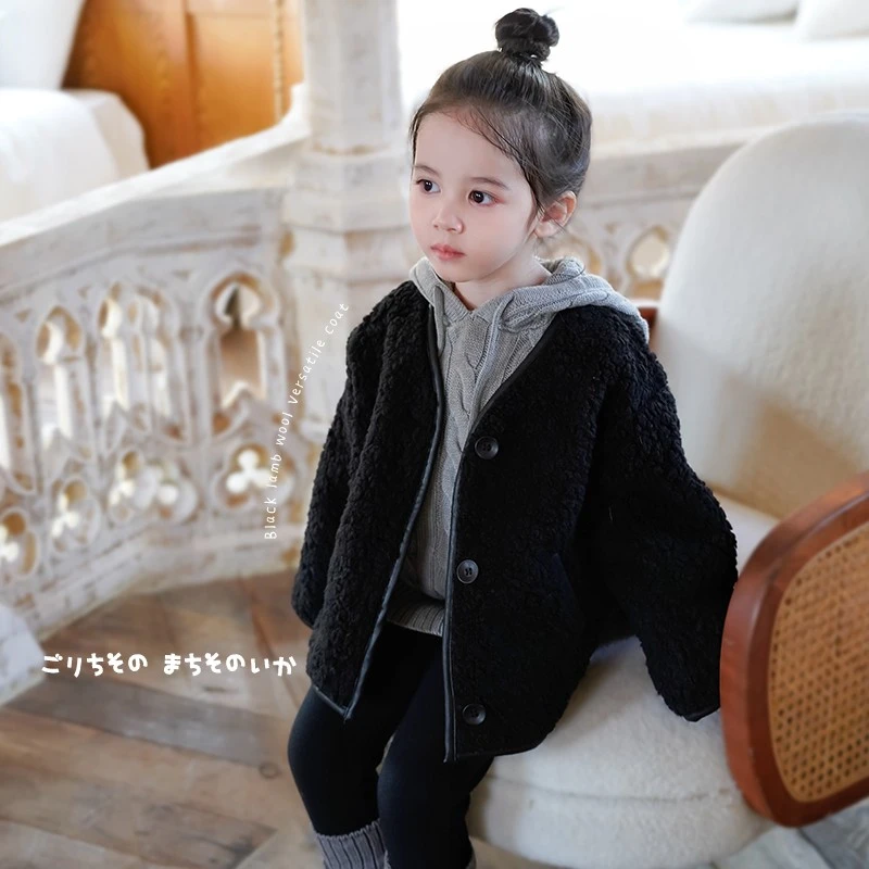 AnnieGirl秋冬新款休闲羊羔绒外套女童秋冬慵懒宽松毛毛大衣2024