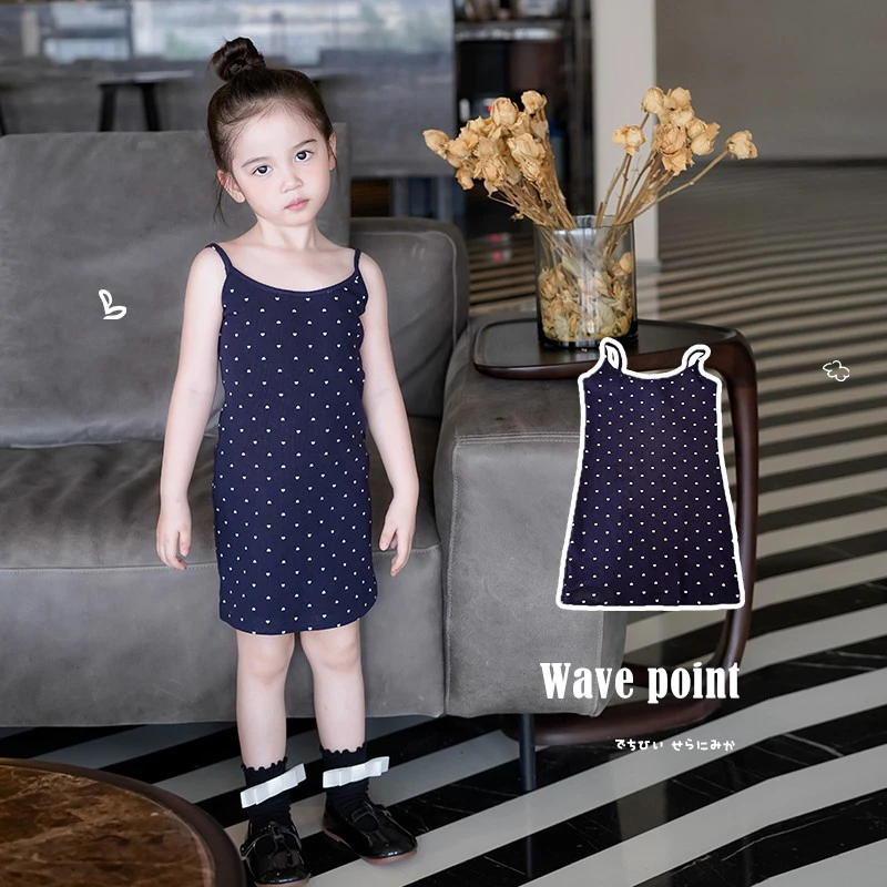 AnnieGirl夏季新款女童吊带裙爱心连衣裙2024纯棉薄儿童修身裙子