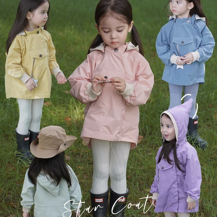 AnnieGirl秋季新款男女童定染五色精灵尖尖帽风衣夹克宝宝外套