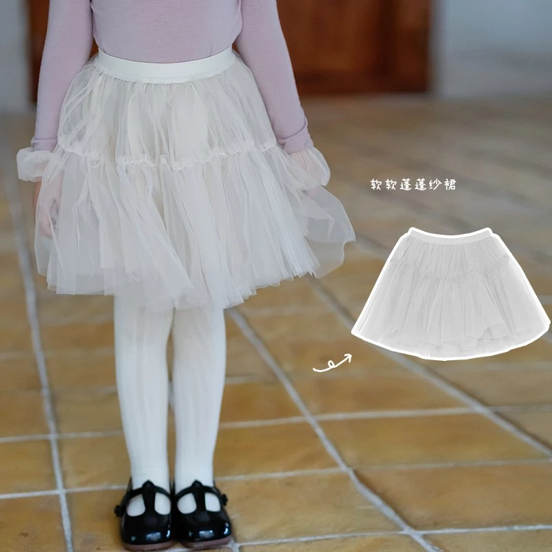 AnnieGirl秋季新款女童百搭气质公主蓬蓬裙宝宝生日网纱半身裙子