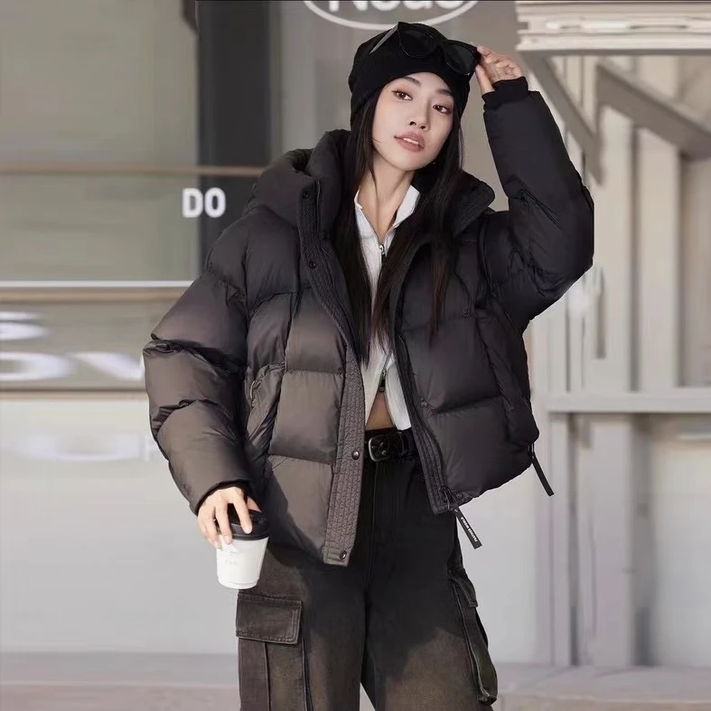 新国标大朵白鸭绒2024新短款韩版连帽宽松面包服羽绒服
