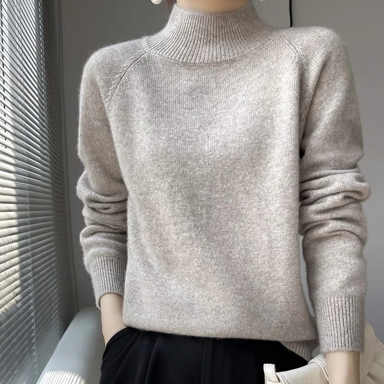 鄂尔多斯市半高领100羊绒衫女内搭打底衫套头宽松针织加厚秋冬款