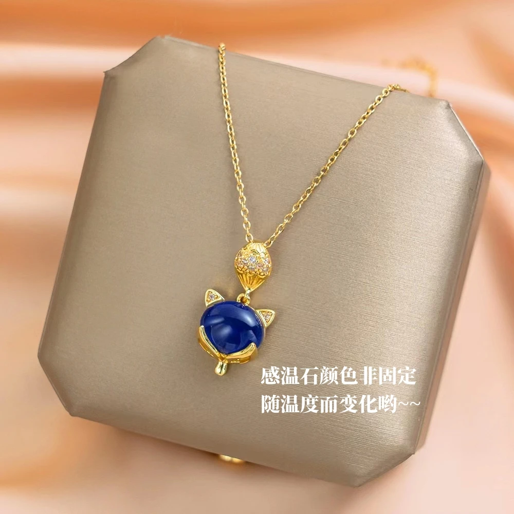 合金项链 渐变感温石项链潮小众设计高级感可爱小狐狸夏季锁骨链