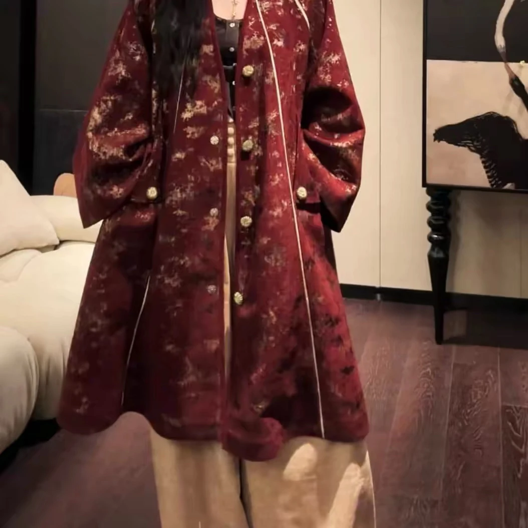 三吉黑【金玉棠】秋冬设计款中古大衣新中式国风新款时尚外套