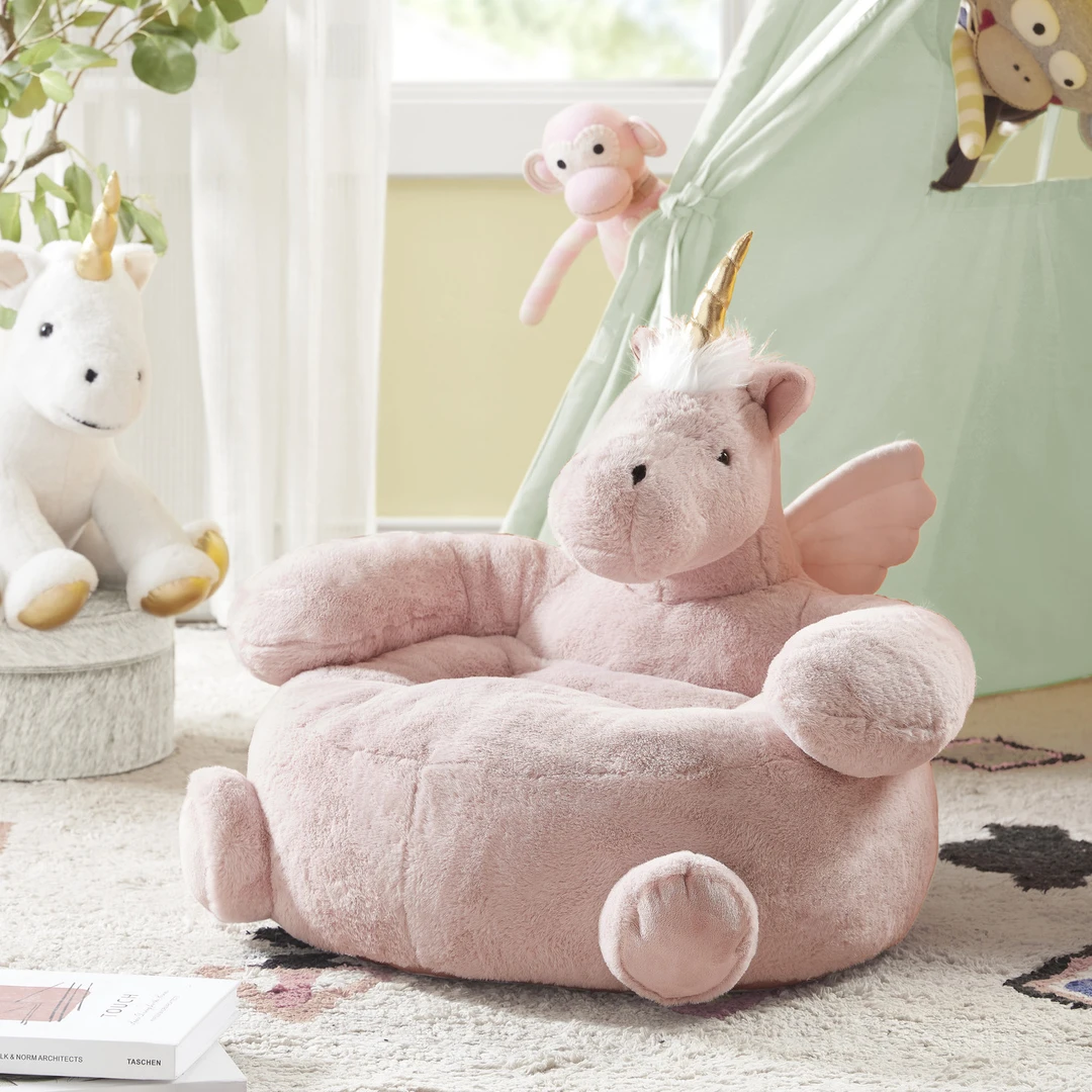 敲可爱的毛绒款带翅膀的独角兽创意单人座椅小孩