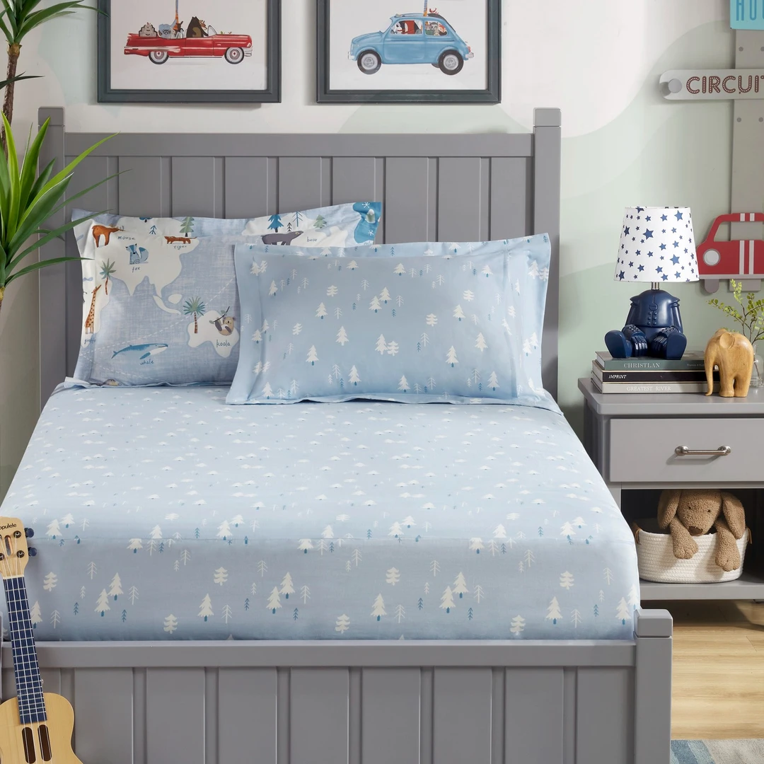 Worldwide 全棉贡缎磨毛印花儿童床笠-灰色117362/117363