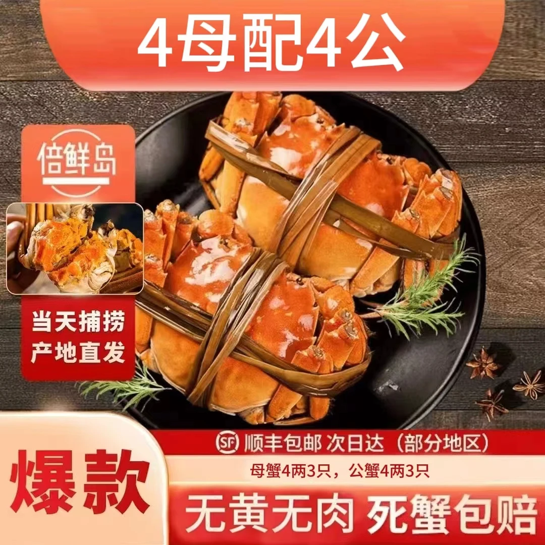 【活蟹现发】母蟹4两3只/公蟹4两3只装江苏兴化大闸蟹江浙沪皖顺丰