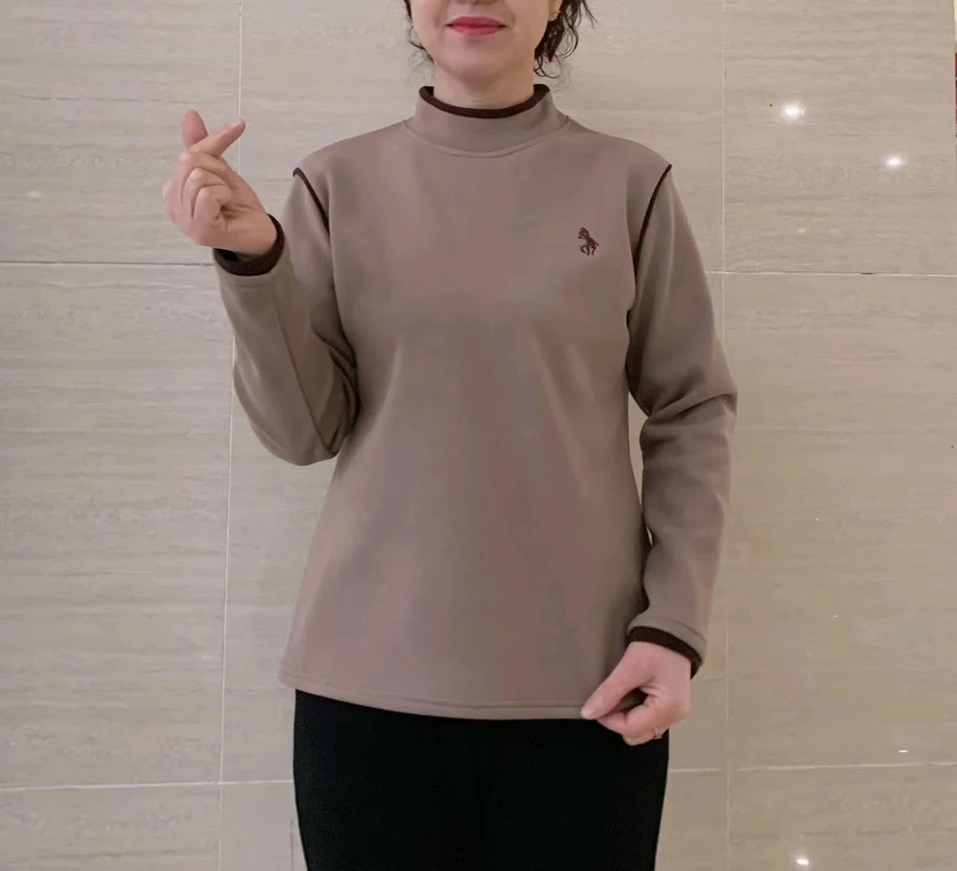 半高领卫衣女士小马冬季女长袖时尚休闲圆领双面加厚保暖秋冬百搭