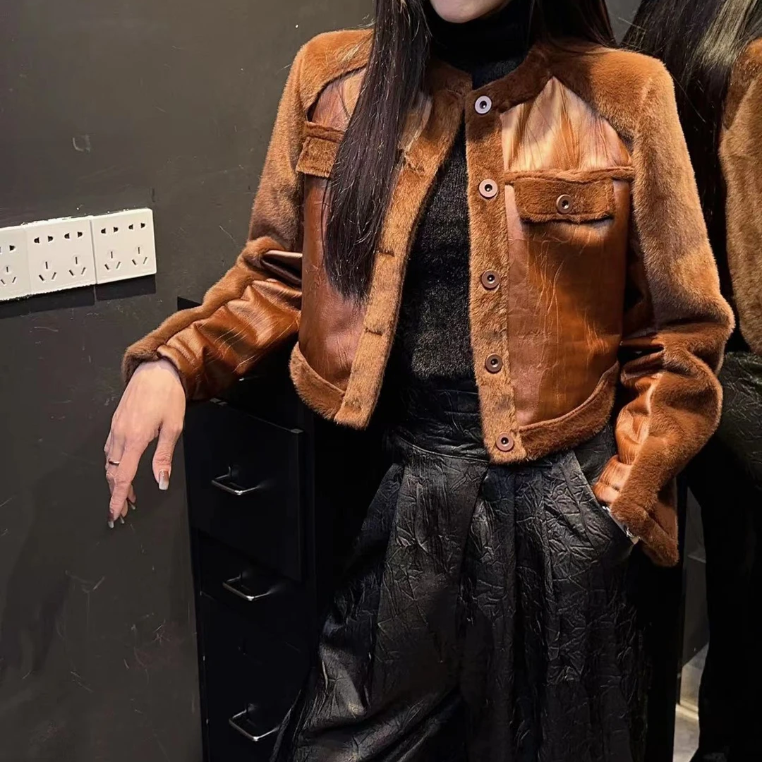 DA-J冬季设计感定制拼皮气质毛毛上衣女外套