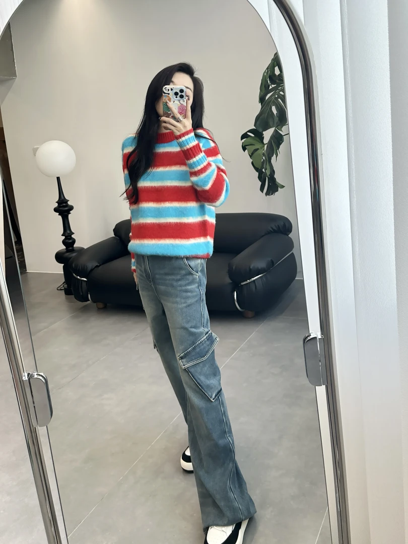 Short Sentence短句 设计师品牌 小众新款 彩色条纹毛衣