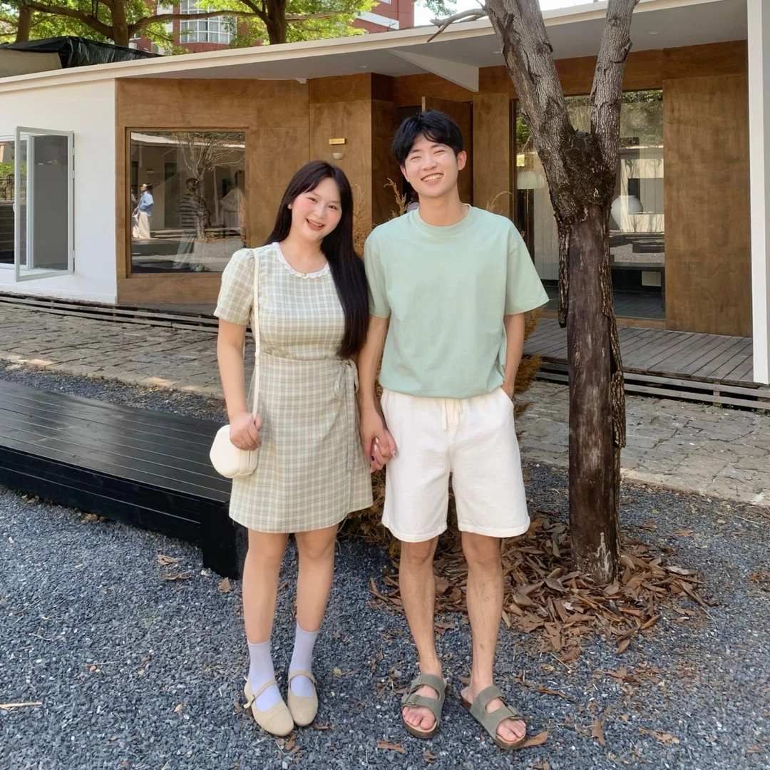 KMZY/KMZY山_山【清野绿荷】微胖女装夏日小众复古拼色格纹连衣裙女