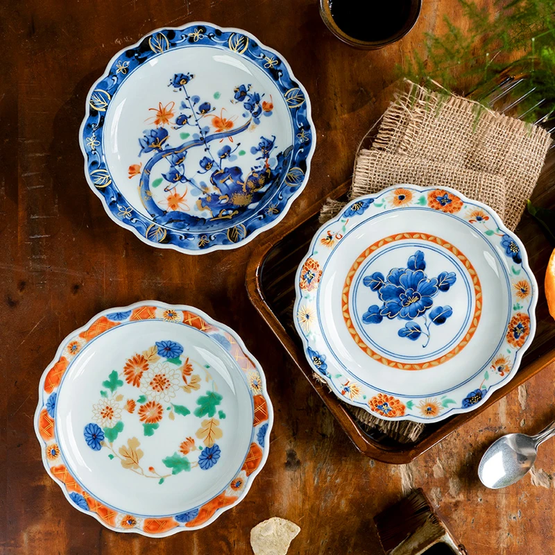 日本进口蓝凛堂青花和风浪漫陶瓷盘子菜盘餐盘家用餐具日式描金